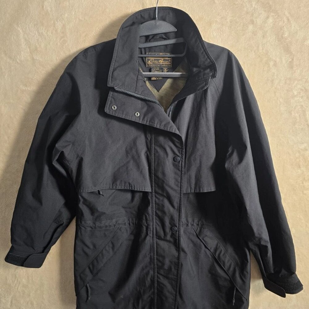 Eddie Bauer Women’s Small Black Utility Jacket Outdoor Zip Snap Coat. 407